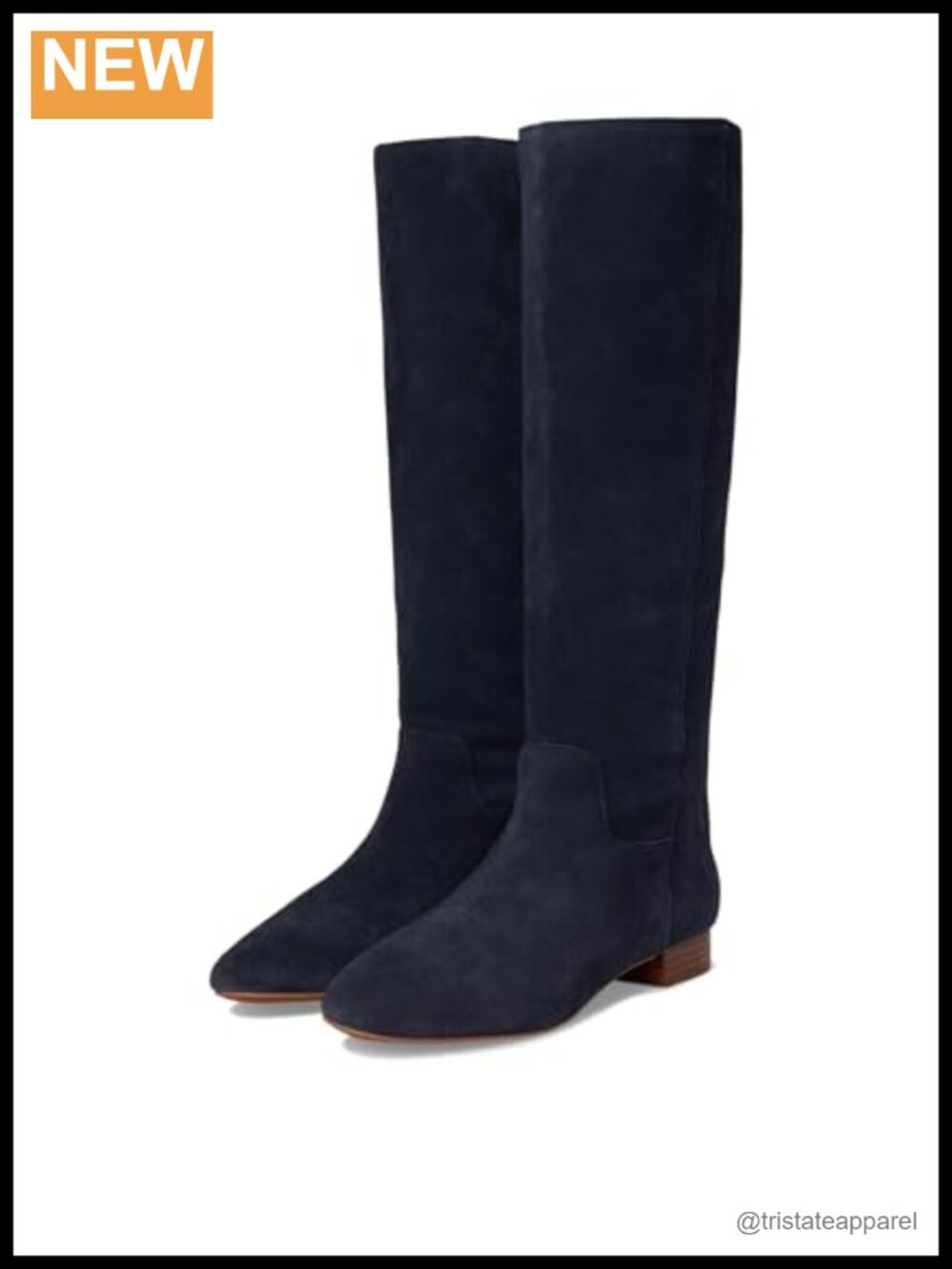 Knee-High Suede Boots Block Heel Slip-On Leather